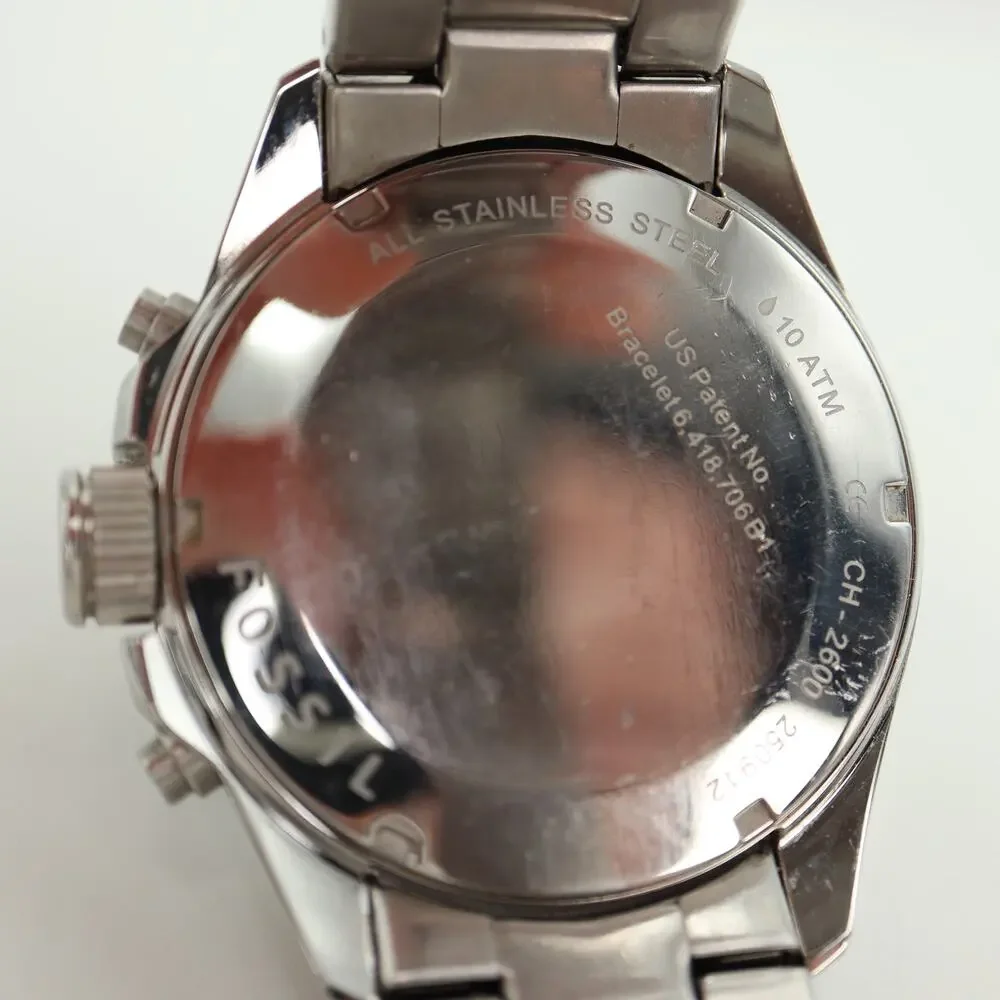 Fossil Decker Men's 42mm Chronograph Watch Silver Black Steel CH2600 New Battery